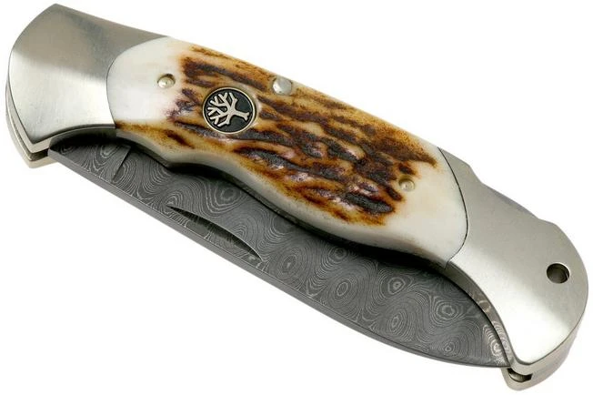 Böker Scout Spearpoint Stag Damascus 112201DAM Stag Horn, Pocket Knife 6 Böker Scout Spearpoint Stag Damascus 112201DAM Stag Horn, Pocket Knife - Image 4