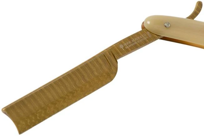 Böker Manufaktur Damascus Horn Straight Razor 140524DAM 5 Böker Manufaktur Damascus Horn Straight Razor 140524DAM - Image 3