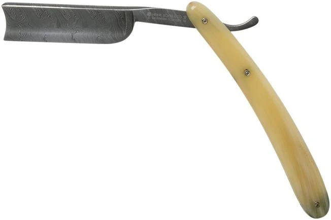 Böker Manufaktur Damascus Horn Straight Razor 140623DAM 3 Böker Manufaktur Damascus Horn Straight Razor 140623DAM